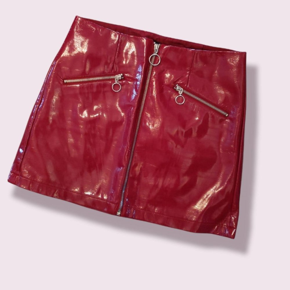 Forever 21 Burgandy Vinyl / Pleather High Rise Mini Skirt